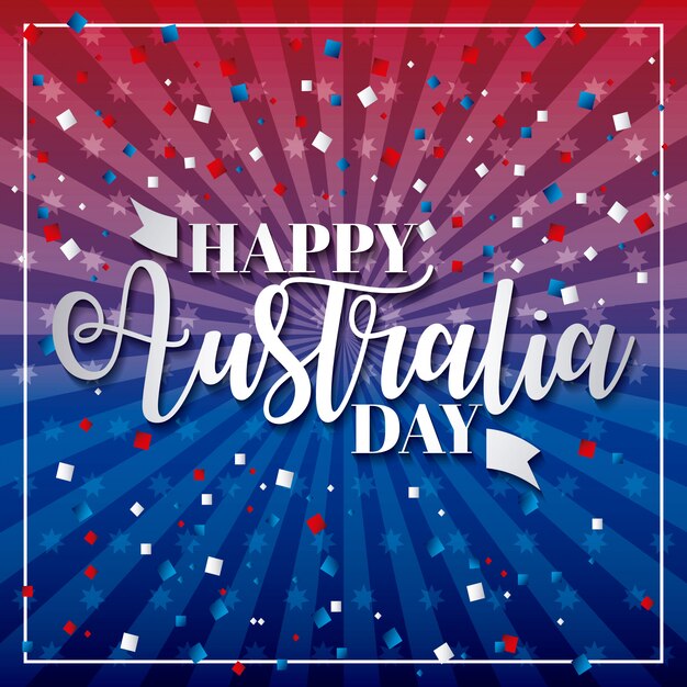 Happy australia day, Blue and red stars and line with confetti