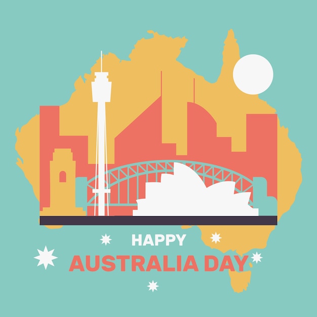 Free vector happy australia day with famous city