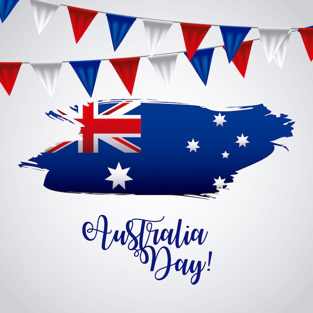 Free vector happy australia day with flag on map