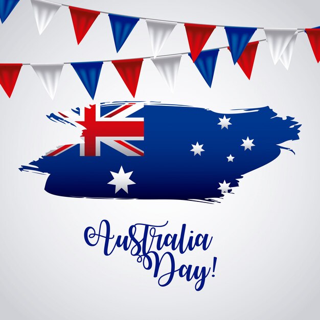 Happy Australia day with flag on map