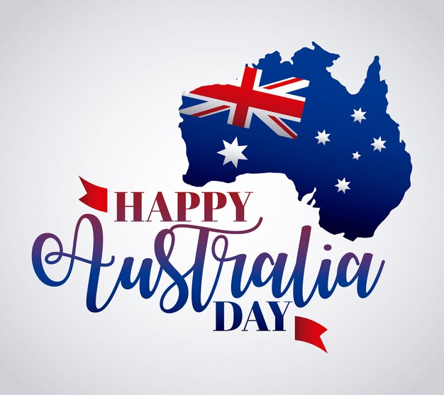 지도에 국기와 함께 행복 한 호주의 날