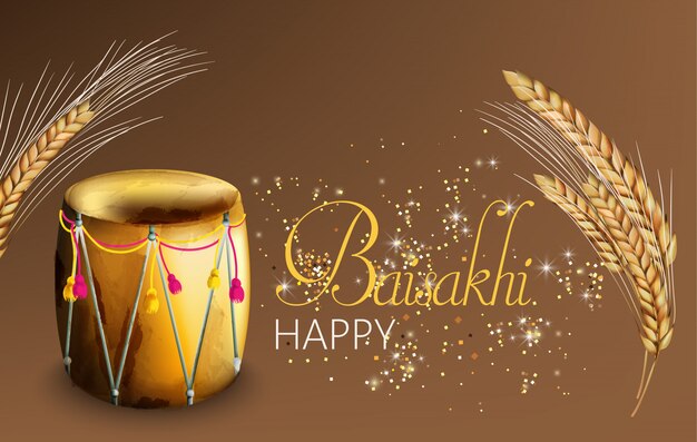 밀 향신료와 축제 ornated 드럼과 함께 행복 baisakhi