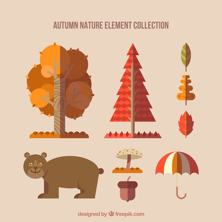 Free Vector happy bear with autumn items in flat style