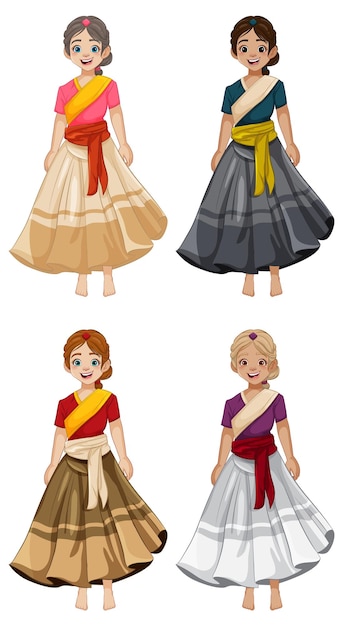 Happy beautiful women in Indian traditional dresses – Free Vector Templates