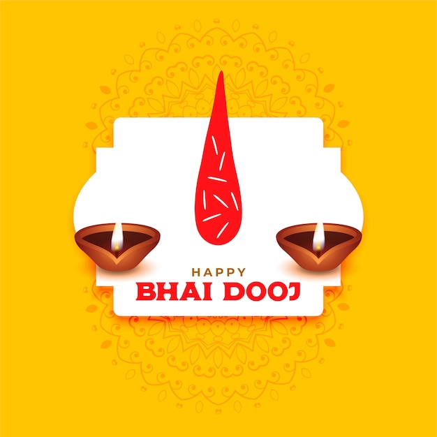 Happy bhai dooj greeting with tilak and diya background 