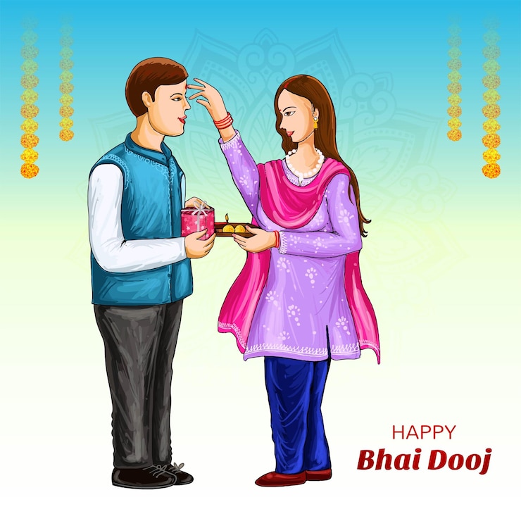 मुफ़्त वेक्टर हैप्पी भाई दूज भारतीय त्योहार भाई और बहन कार्ड बैकग्राउंड