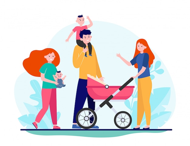 Free vector happy big family walking together