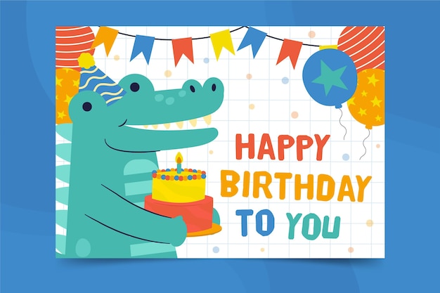 Free vector happy birthday alligator square flyer print template