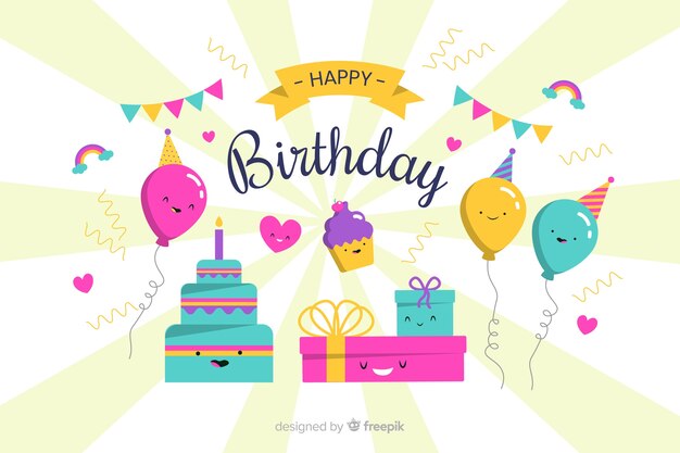 평면 스타일의 생일 축하 배경