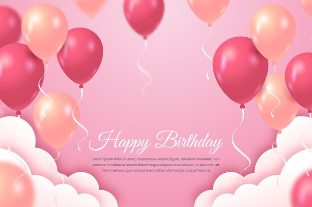 Happy birthday background with balloons and clouds