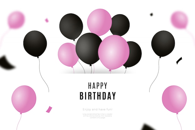 無料ベクター 黒とピンクの風船で幸せな誕生日の背景