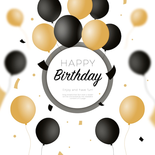 Happy birthday background with black and golden balloons