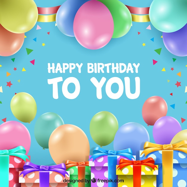 Бесплатное векторное изображение С днем ​​рождения фон с подарками и воздушными шарами
