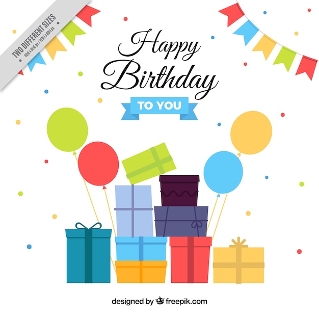 Free vector happy birthday background with gifts and balloons