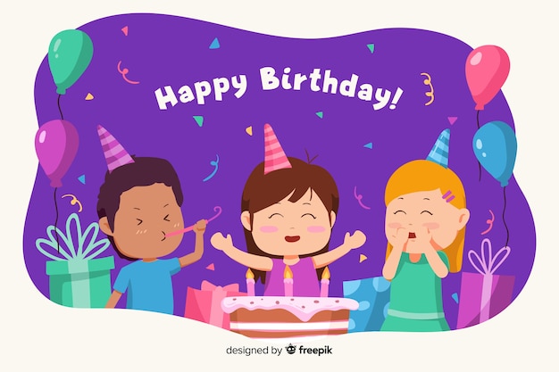 아이들과 케이크와 함께 생일 축 하 배경