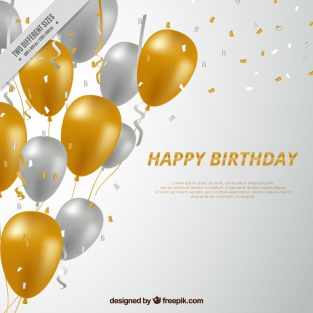 Free vector happy birthday background with silvery and golden balloons