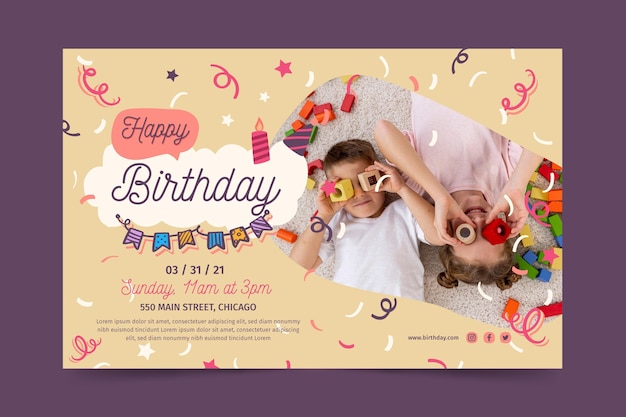 Modello di banner di buon compleanno