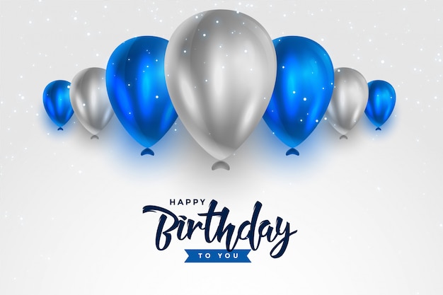 Happy birthday blue and silver white shiny balloons