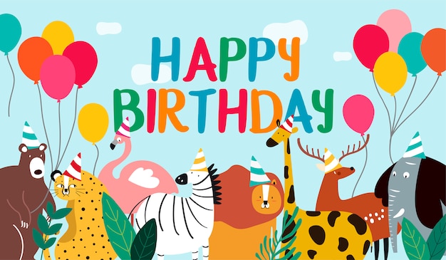 Free vector happy birthday card animal theme vector