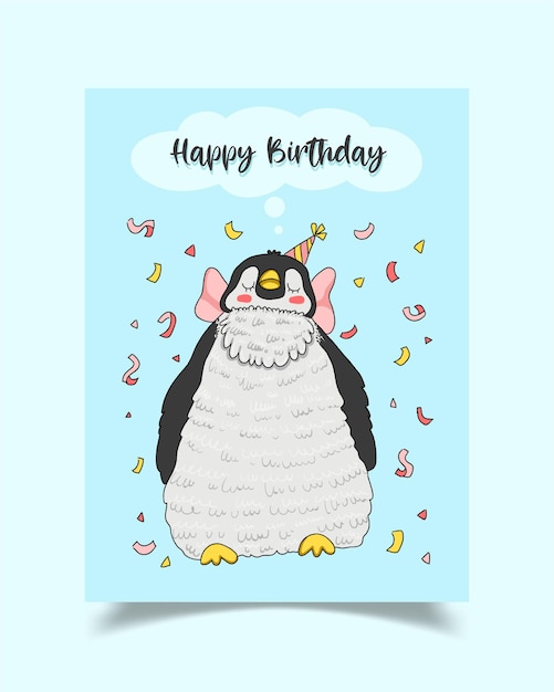 Vettore gratuito scheda di buon compleanno decorata con i pinguini