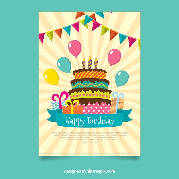 Happy birthday card in flat style