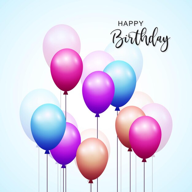 Happy birthday card on glossy balloons celebration background