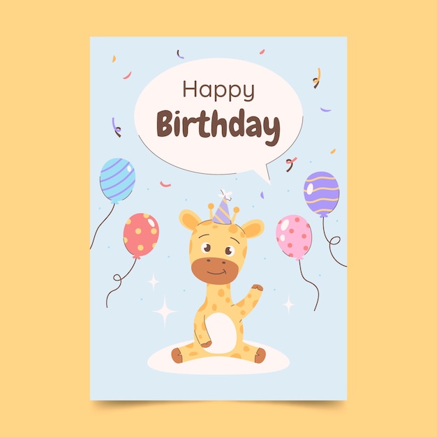 Vettore gratuito modello di carta di buon compleanno con la giraffa