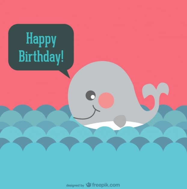 Free vector happy birthday card with a cartoon whale