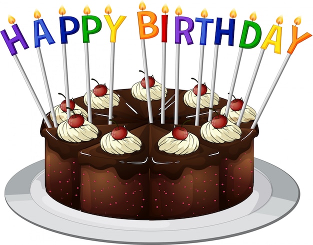Бесплатное векторное изображение Открытка на день рождения с шоколадным тортом и свечами