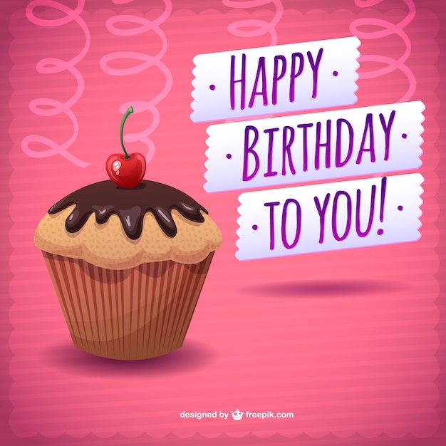 Free vector happy birthday card with a chocolate cupcake