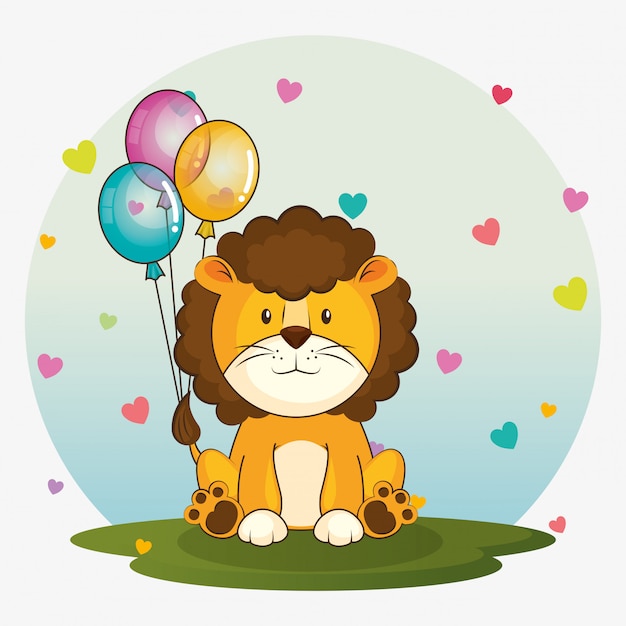 Vettore gratuito carta di buon compleanno con leone carino