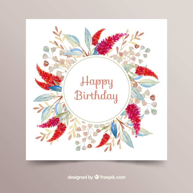 Happy birthday card with flowers in watercolor style