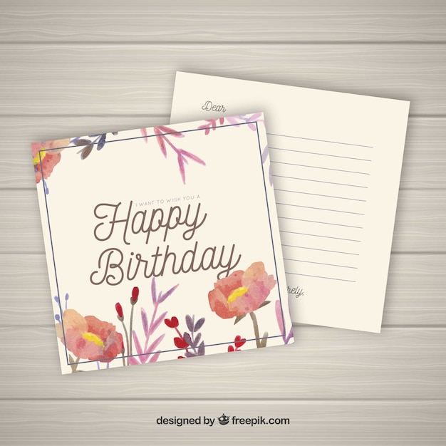 Free vector happy birthday card with flowers