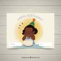 Free vector happy birthday card with girl and cake