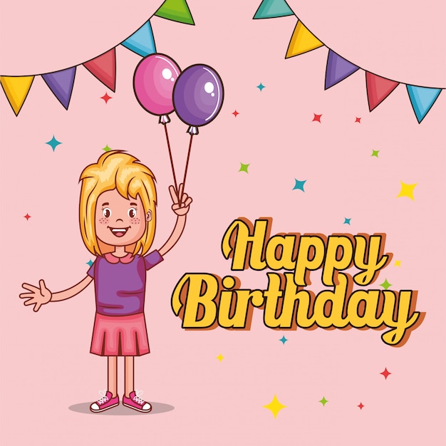 happy birthday card with little girl