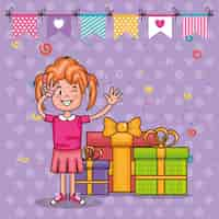 Free vector happy birthday card with little girl