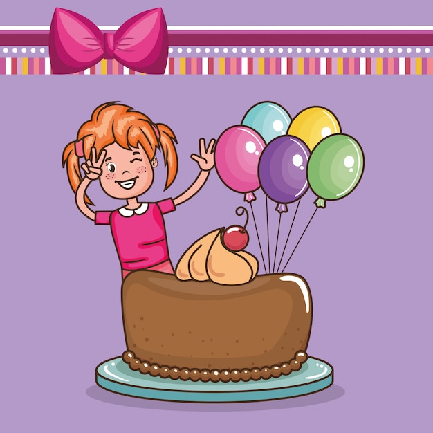 Free vector happy birthday card with little girl