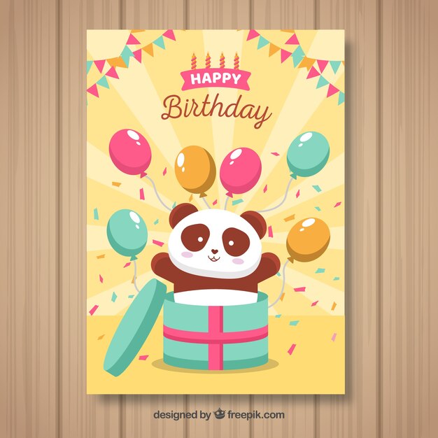 Happy birthday card with panda bear and balloons