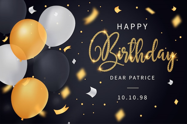 Free vector happy birthday card with realistic balloons and golden text vector template