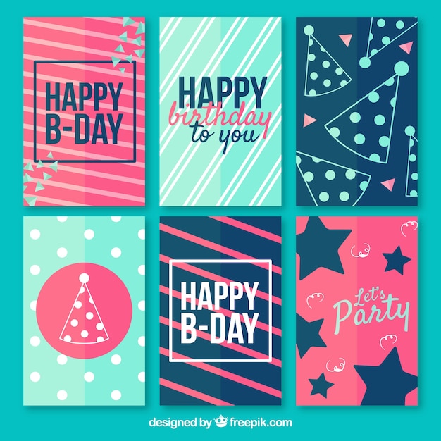 Happy birthday cards collection in flat style