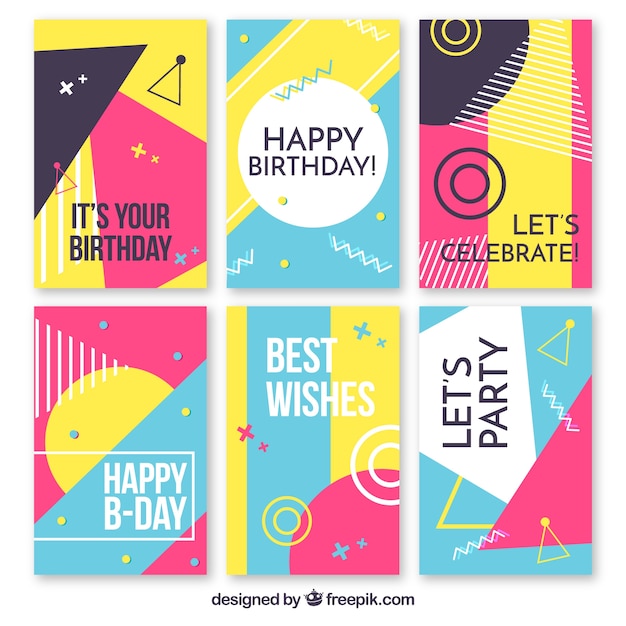 Happy birthday cards collection in flat style