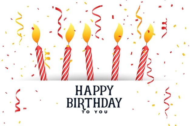 Free vector happy birthday celebration card with candles and confetti