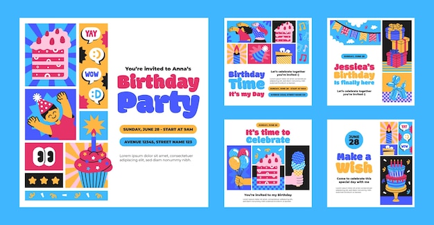 Free vector happy birthday celebration instagram posts