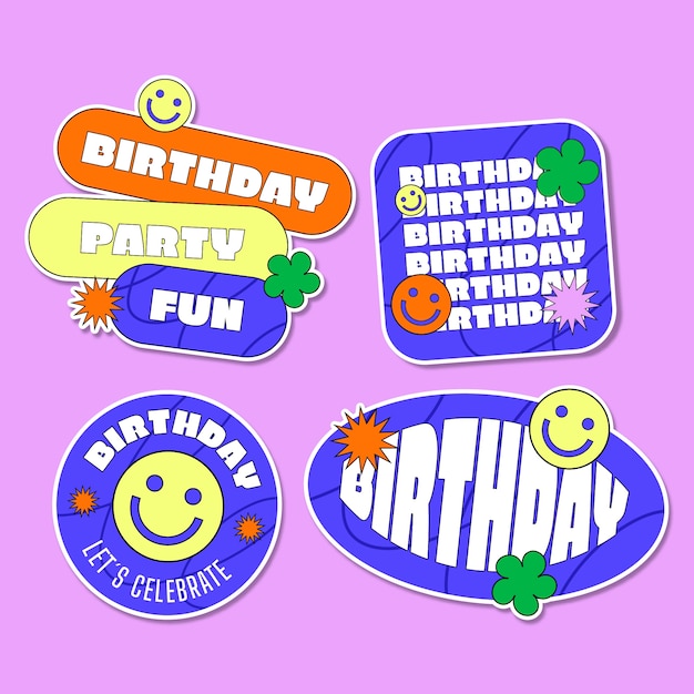 Free vector happy birthday celebration labels