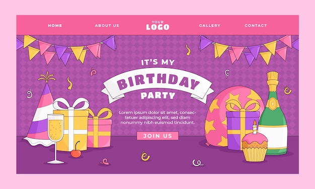 Free vector happy birthday celebration landing page