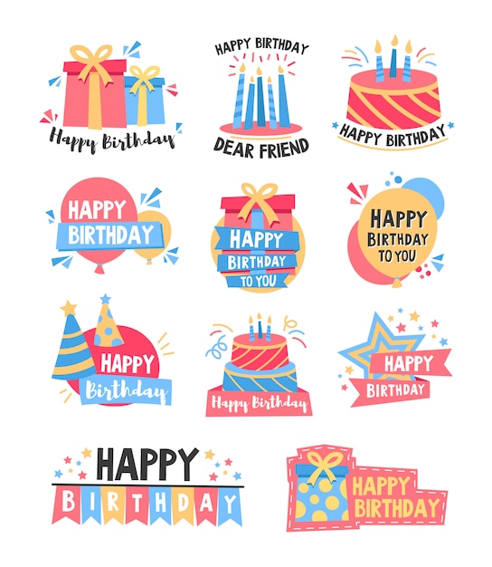 Free vector happy birthday colorful badges set