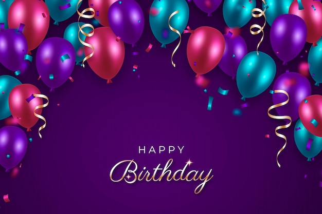 Free vector happy birthday colourful balloons and ribbons