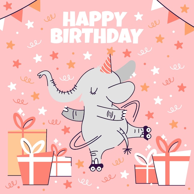 Concetto di buon compleanno con l'elefante