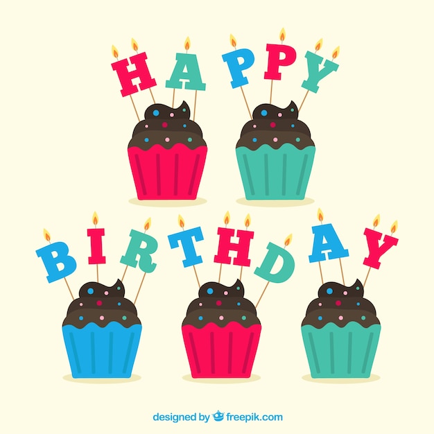 Free vector happy birthday cupcakes