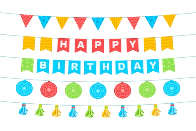 Бесплатное векторное изображение С днем рождения украшение гирлянды